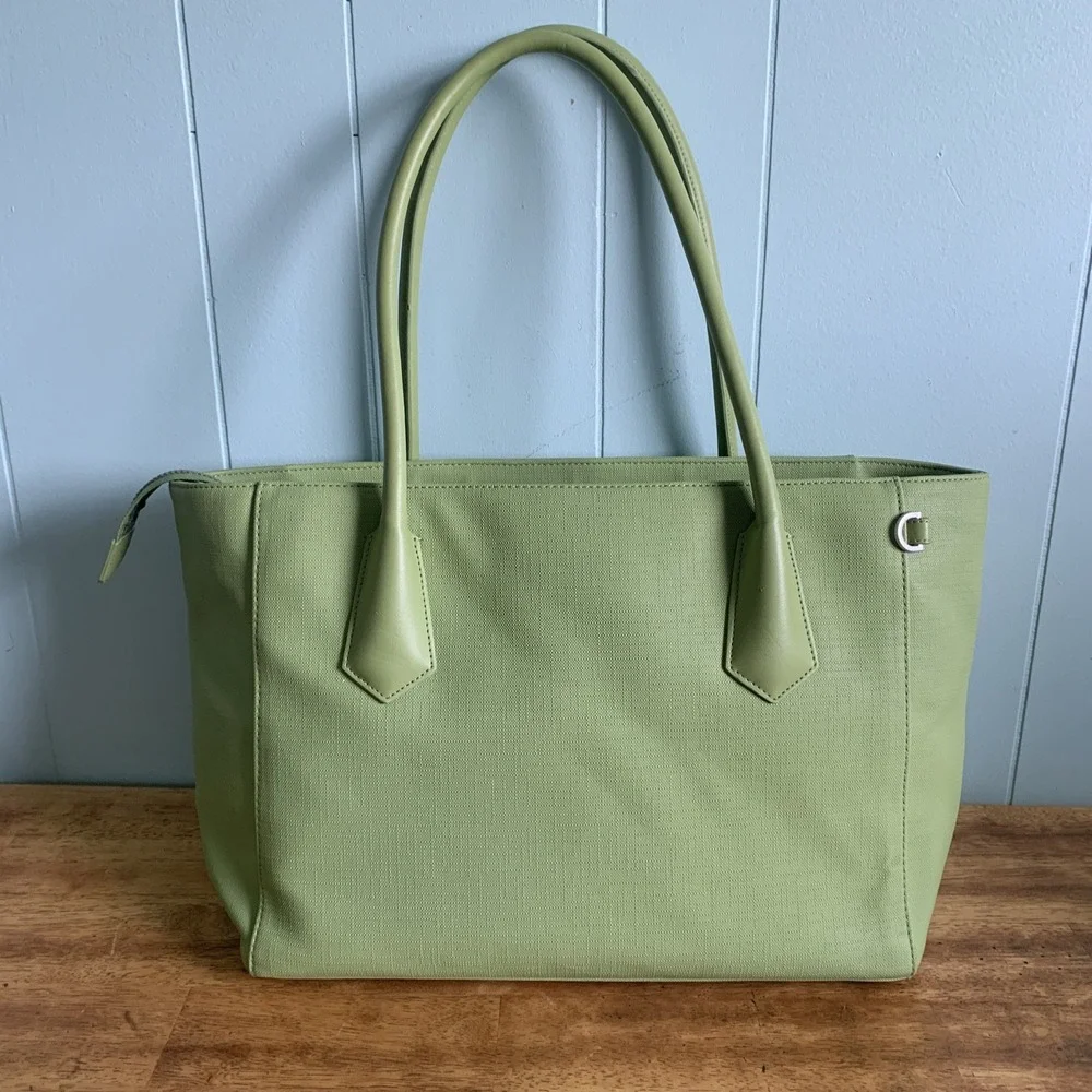 DAGNE DOVER Signature Legend Green Coated Canvas Large Laptop Tote Bag